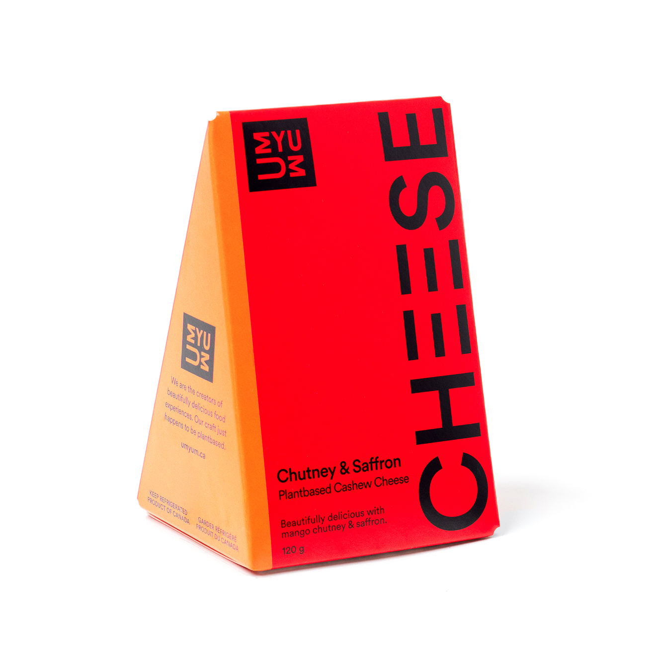 UMYUM Chutney & Saffron plantbased cheese packaging.