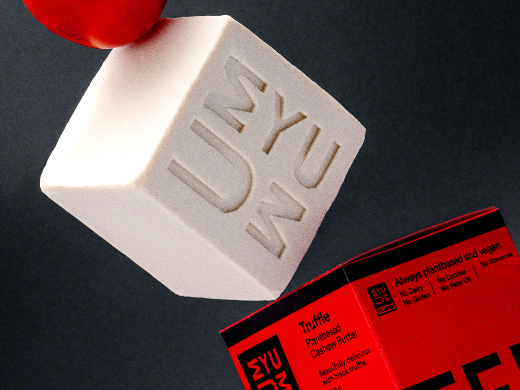 Close-up of UMYUM Truffle plantbased butter and packaging.