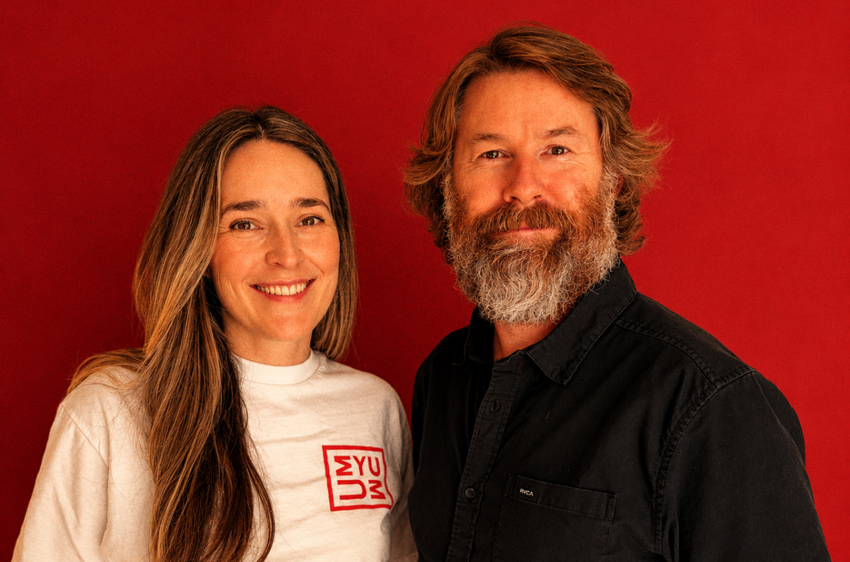 Baz and Katherine, founders of UMYUM, in a studio portrait.